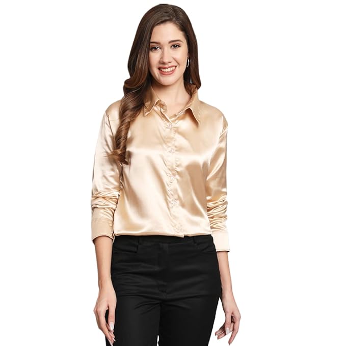 FUNDAY FASHION Women Solid Formal Satin Regular Fit Shirt