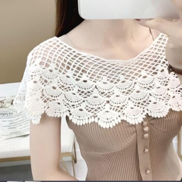 Denmile Net Lace Shrugs for Women Stylish Western Poncho Crochet Floral S - Image 5