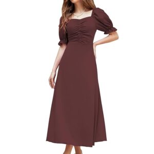 Shasmi Girl's & Women's Solid A-Line Ruched Puff Sleeve Maxi Long Evening One Piece