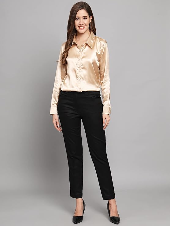 FUNDAY FASHION Women Solid Formal Satin Regular Fit Shirt - Image 5