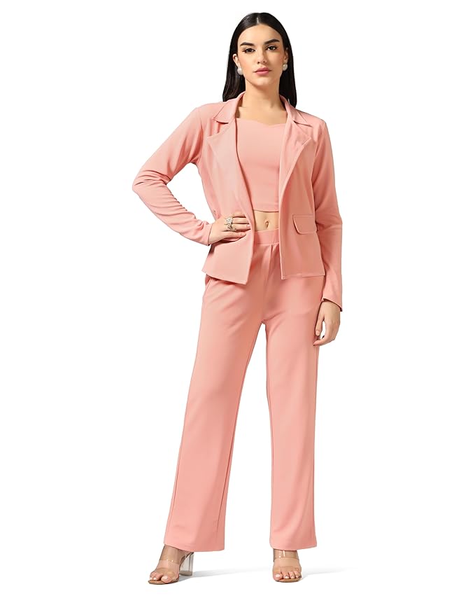 GRECIILOOKS Co-ord Set for Women – Stylish Casual 3 Piece Blazer Set