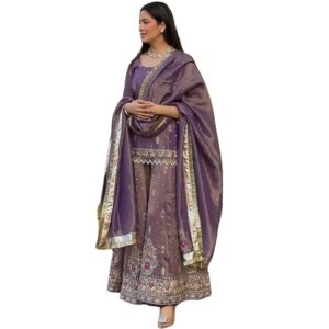 Purple Net Embroidered Sharara Suit with Dupatta