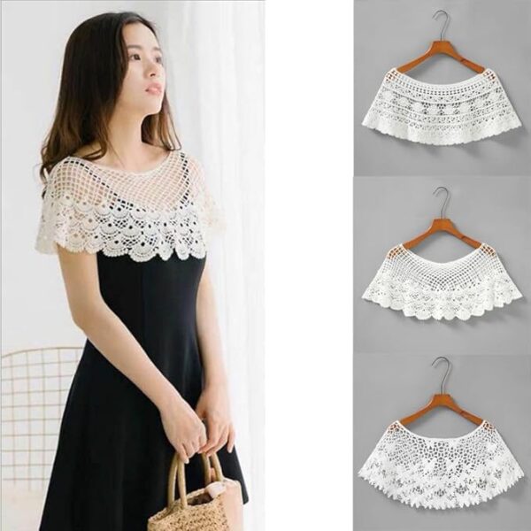 Denmile Net Lace Shrugs for Women Stylish Western Poncho Crochet Floral S - Image 3
