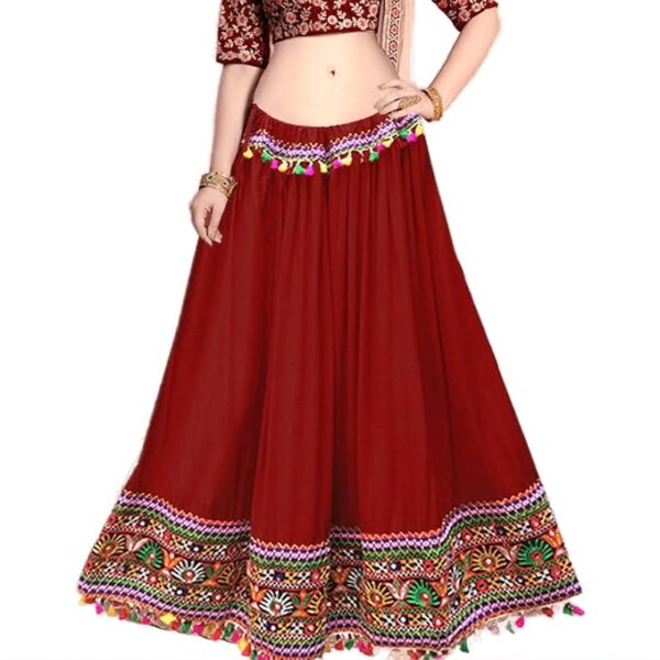 DIAMO Kutchi Embroidered Border Ethnic Gujarati Style Cotton Rayon Long