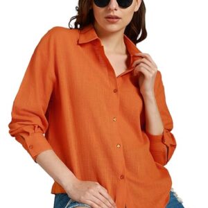 HIGH STAR Classic Boxy Spread Collar Long Sleeves Cotton Casual Shirt
