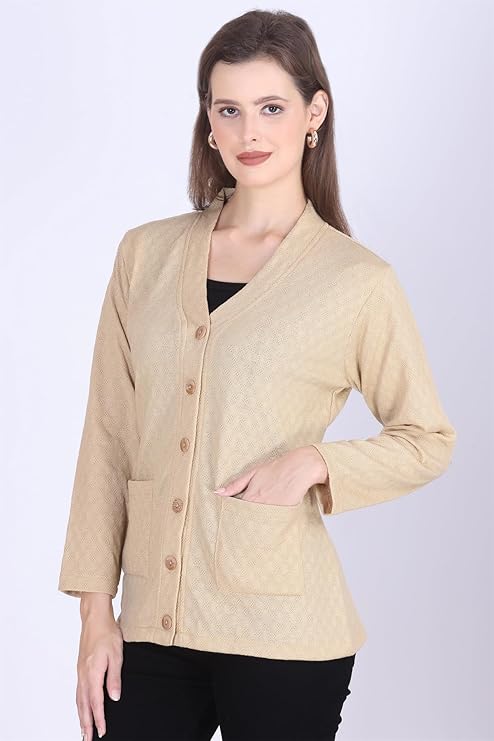 Women Woolen V-Neck Full Sleeve Pullover Cardigan Sweater for Winterwear with Front - Image 4