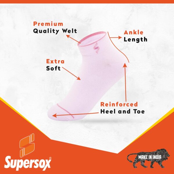 Supersox Ankle Socks For Women Made With Premium Cotton. Solid Design, Anti Odour & - Image 4
