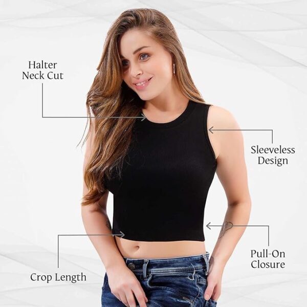 TRASA Women’s Sleeveless Rib Knitted Cotton Racer Back Tank Tops Halter Neck - Image 3