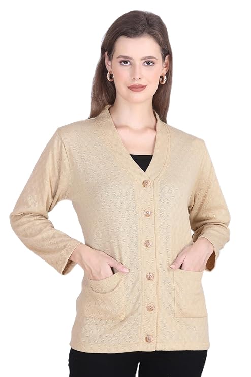 Women Woolen V-Neck Full Sleeve Pullover Cardigan Sweater for Winterwear with Front