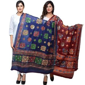 Diamo Cotton Embroidered Paper Mirror Work Dupatta For Womens Pack Of 2