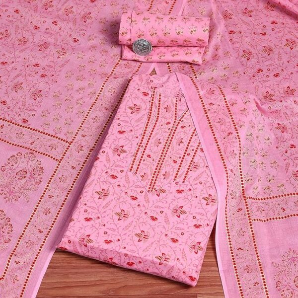 BIBA Women Pink Cotton Screen Print Unstitched Suit Set_FREE SIZE - Image 3