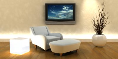 3d render of sofa and television on the wall